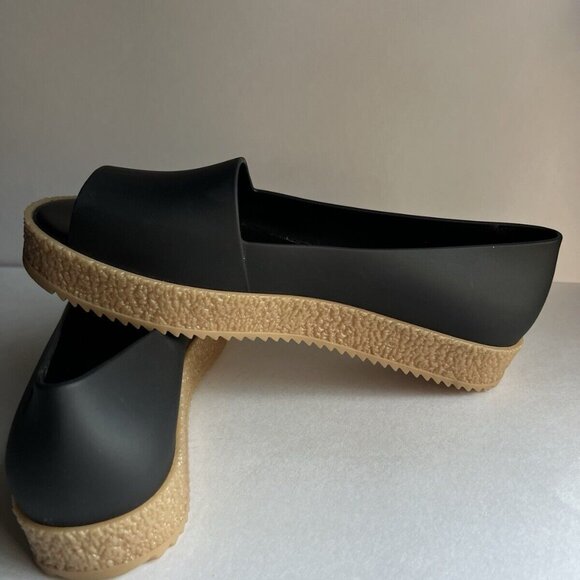 Melissa Womens Puzzle Flats 8 Platform Slip On Open Toe Black Rubber Scent - Picture 14 of 15